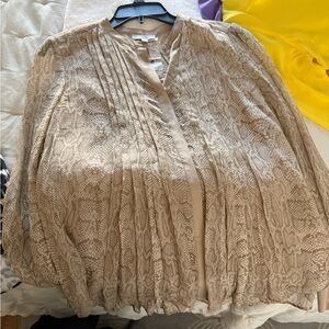 Ramy Brook Beige Snakeskin-Print Pleated Button-Down Top